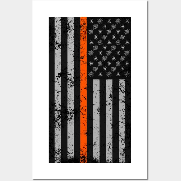 Halloween Thin Orange Line Flag Spider and Webs Wall Art by HalloweenTown